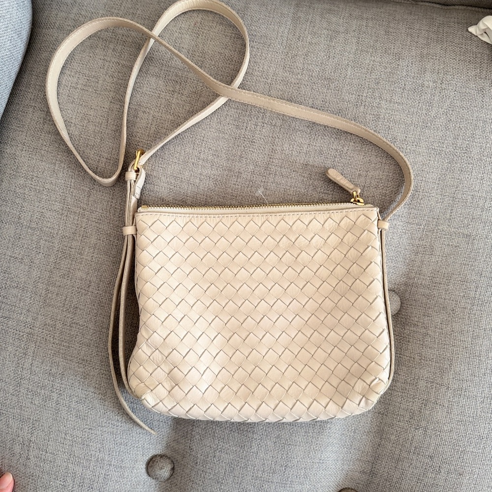 Madewell Small Nude beige Woven Leather Crossbody Shoulder Bag 7x9